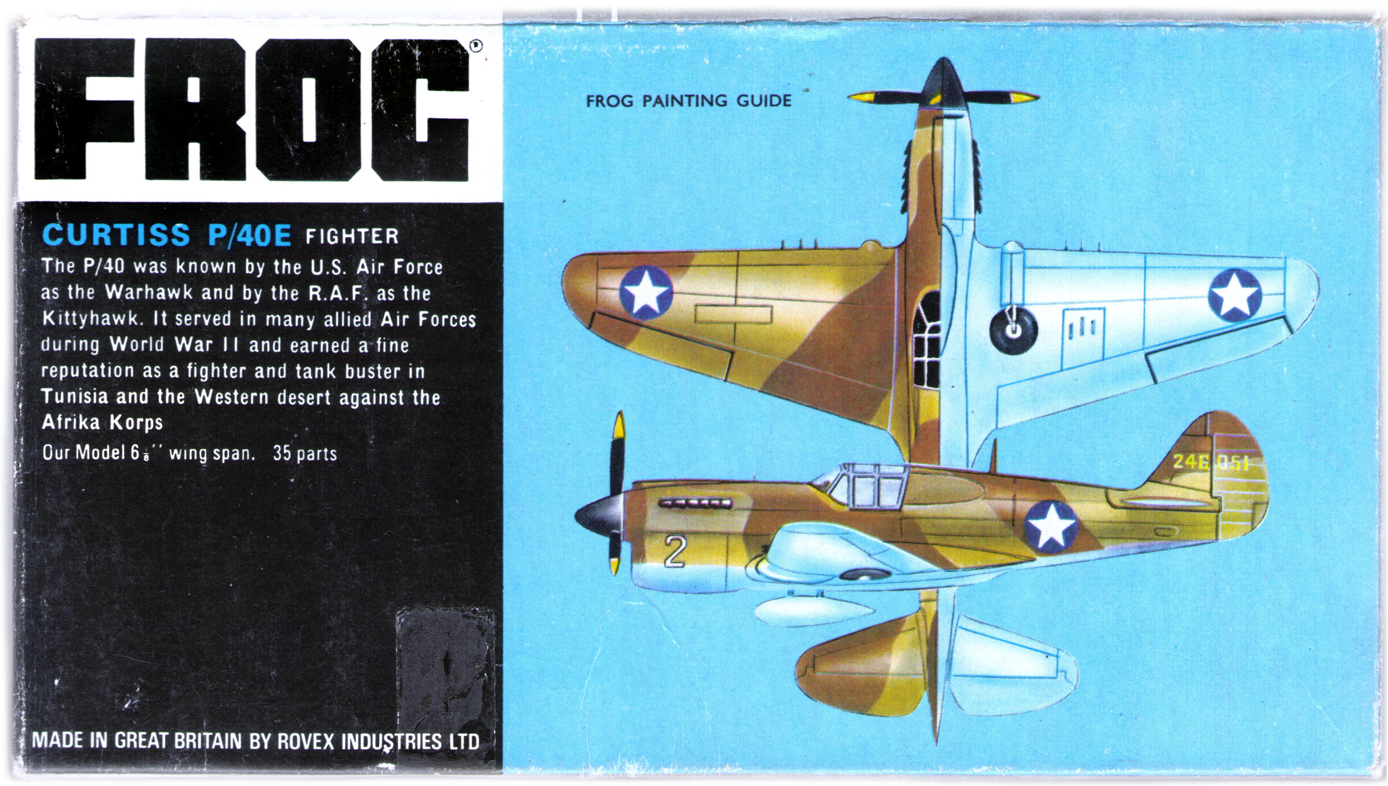 Схема окраски FROG F391 Curtiss P-40E Warhawk (Kittyhawk IA), Black series, Rovex Industries Ltd, 1966-67
